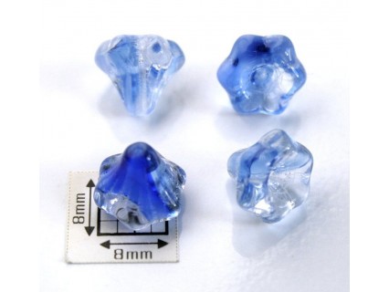 Clopotei 10x9 mm - margele sticla presata Cehia flori - crystal/nuante de albastru (2 bucati)