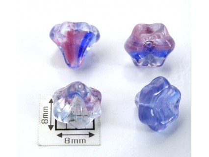 Clopotei 10x9 mm - margele sticla presata Cehia flori - crystal/albastru/rosu (2 bucati)