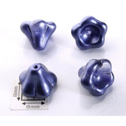 Clopotei 13x11mm - margele sticla presata cehia flori - albastru mat metalizat (2 bucati) b79
