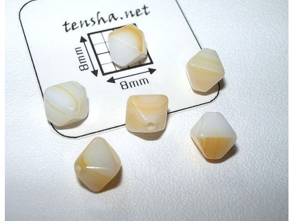 Margele sticla Cehia bicon 6 x 5 mm culoare alb/galben (10 buc).