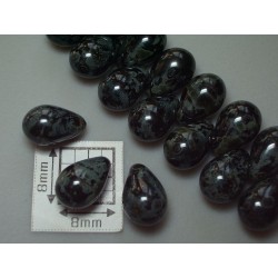 Margele sticla Cehia drop 6 x 9 mm culoare negru/hematit (10 buc).