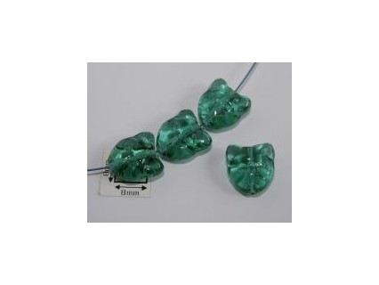 Margele sticla Cehia forma cap de pisica 12.60 x 11.50 x 6.50 mm culoare verde deschis transparent (2 buc).