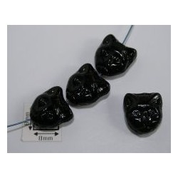 Margele sticla Cehia forma cap de pisica 12.60 x 11.50 x 6.50 mm culoare negru opac lucios (2 buc).