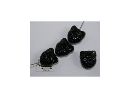 Margele sticla Cehia forma cap de pisica 12.60 x 11.50 x 6.50 mm culoare negru opac lucios (2 buc).