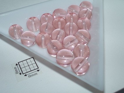 Margele sticla presata rotunde 8mm, roz transparent, 10 buc