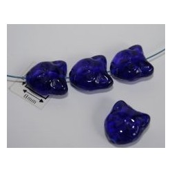 Margele sticla Cehia forma cap de pisica 12.60 x 11.50 x 6.50 mm culoare cobalt (2 buc).