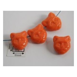Margele sticla Cehia forma cap de pisica 12.60 x 11.50 x 6.50 mm culoare orange opac (2 buc).