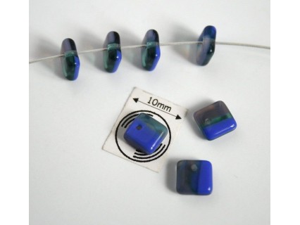 Margele sticla Cehia forma patrat 6.30 x 2.50 mm culoare mozaic albastru/verde (10 buc).