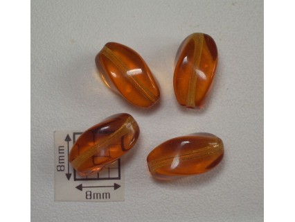 Margele sticla Cehia oval rasucit 12.50 x 8 mm culoare galben (2 buc).