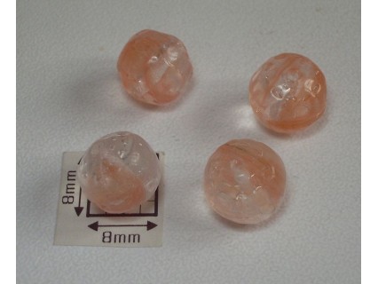 Margele sticla Cehia rotund gravat 8.50 mm culoare portocaliu/cristal clar (4 buc).