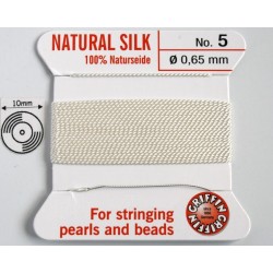 silk05.01 Fir matase naturala cu ac atasat, grosime 0.65mm (no.5), alb, 2 metri
