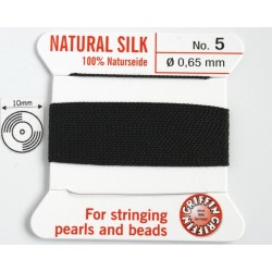 silk05.02 Fir matase naturala cu ac atasat, grosime 0.65mm (no.5), negru, 2 metri
